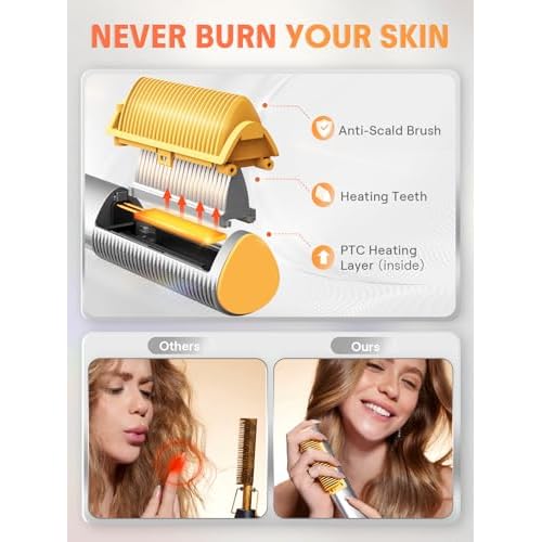 SHEGLAM Straightener Brush 3D Ionic Hair Straightening Brush with 24K Gold Heated Comb, Anti-Scald Design, 60s Fast Heat-Up, Auto-Off, Frizz Control, Sleek & Smooth Styling