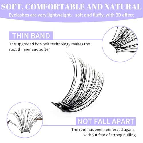 WENDY LASHES Clusters for Eyelash Extensions: 12-16mm Mixed, Ultra-light, Natural, Wispy, Waterproof, Cat Eye, DIY at Home, D Curl, Wendy, C3+C9, FD318