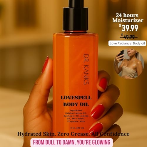 Dr. Kanks LoveSpell Body Oil ? Plant-Based Moisturizing Oil for Dry & Ashy Skin, 24-Hour Glow & Hydration, Non-Greasy Finish, Luxury Long-Lasting Scent. 8 oz