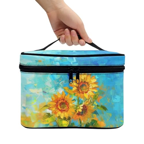 Flashideas Sunflower Leopard Large Capacity Travel Toiletry Bag Multifunctional Zipper Makeup Organizer Makeup Bag for Purse Toiletry Bag for Skincare Makeup Organizer Bag