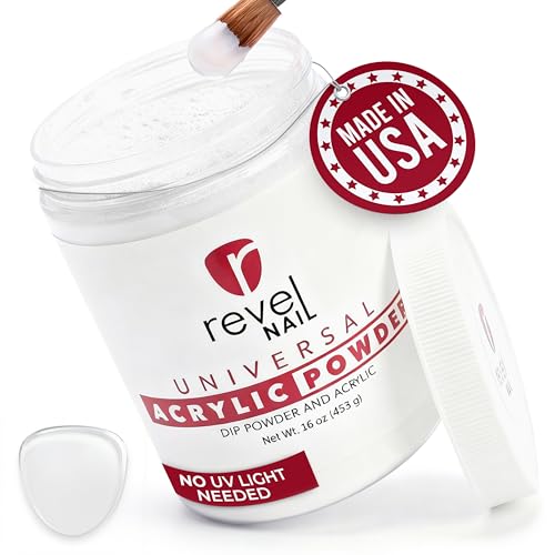 Revel Nail Universal Acrylic and Dip Powder, Salon Pro Size 16 oz (453 g) Refill Jar for Overlays and Extensions, Clear, Made in USA