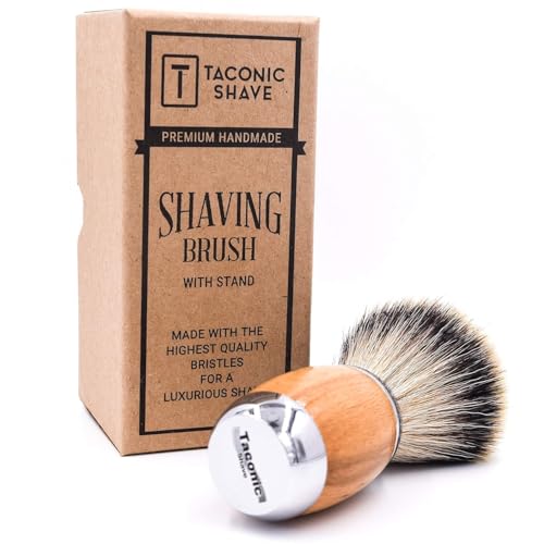 Taconic Shave Synthetic Silvertip Luxury Shaving Brush ? Premium 22?mm Knot, Ultra?Soft Bristles, Beechwood Handle, Includes Acrylic Stand & Gift Box