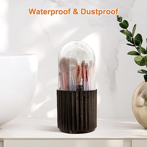Makeup Brush Holder Organizer with Lid 360 Rotating Dustproof Storage Organizer, 5-Slot Makeup Brush Cup, Multifunctional Pen Holder for Makeup Brush Mascara or Eyeliner(Black)