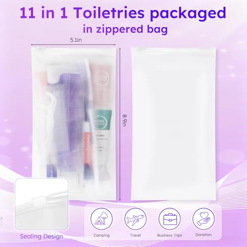 Travel Toiletries Personal Cleaning Bulk,Disposable Hygiene Kit Care Package Supplies, Women Toiletry Essentials Set Individually Wrapped for Camping, Hotel, Vacation, Homeless, Charity (11-in-1, 20)