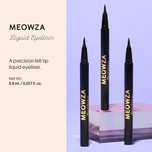 Winky Lux Meowza Liquid Eyeliner - Long Lasting Smudge Resistant Formula, Felt Tip Precision Applicator, True Black Eyeliner