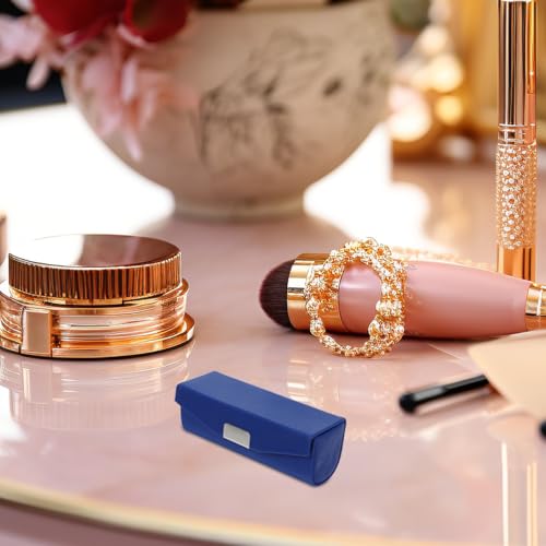Womens Wallet PU Leather Lipstick Case with Mirror Lipstick Holder Portable Organizer Travel Cosmetic Containers for Gloss Blue Womens Wallets