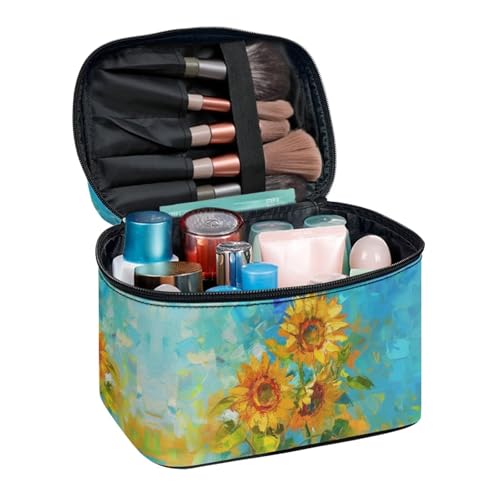 Flashideas Sunflower Leopard Large Capacity Travel Toiletry Bag Multifunctional Zipper Makeup Organizer Makeup Bag for Purse Toiletry Bag for Skincare Makeup Organizer Bag