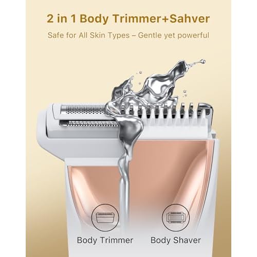 Women¡¯s 2-in-1 Body Grooming Kit, Electric Bikini Trimmer & Shaver for Women, Wet/Dry Use, LED Light, Anti-Slip Grip, USB Rechargeable Cordless Hair Removal for Face, Legs, Underarms & Intimate Areas