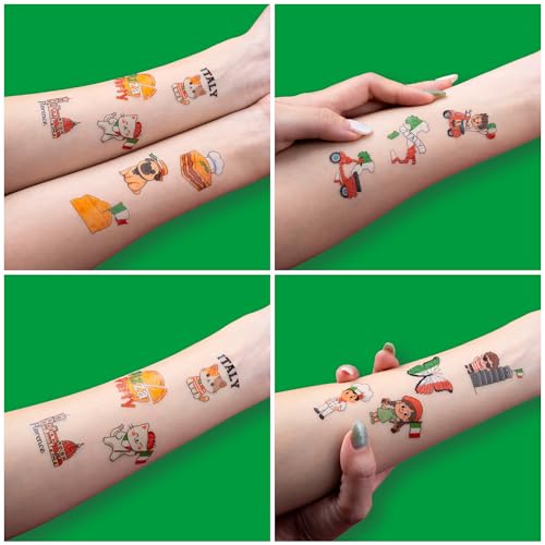 96 PCS Italy Italian Italia Flag Pre-Cut Temporary Tattoos for Kids | Super Cute Italy Themed Birthday Party Favors, Supplies, Decorations, Fake Tattoo Stickers, School Rewards Gifts For Boys & Girls