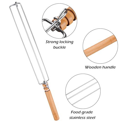 Wing Rails for Grilling Chicken Wings: Outdoor Barbecue Fork, Stainless Steel Chicken Wings Grilling Rails with Wooden Handle, BBQ Grilling Tool Set for Outdoor Picnic Camping Barbecue (2 Pcs)