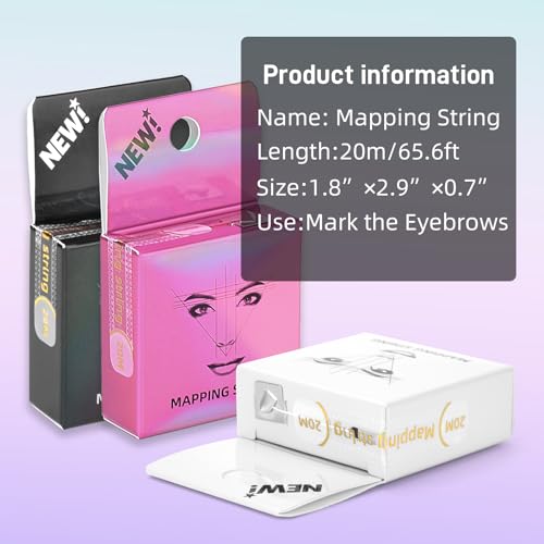 ATOMUS Eyebrow Mapping String 3 Pack Pre-inked 20m(65.6ft) Microblading String for Brow Marking 3 Colors Black White Pink Measuring String for Eyebrow Makeup