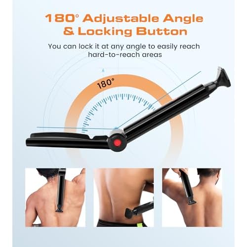 FERRISA Back Shavers for Men, Body Shaver for Men with Long Handle with 2 Shock Absorber Flex Heads, Men's Back Shaver with Facial Razor & 10 Blades