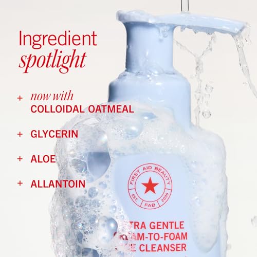 First Aid Beauty Ultra Gentle Cream-to-Foam Pure Facial Cleanser ? Makeup Removing Face Cleanser - Face Wash with Colloidal Oatmeal & Glycerin, for Sensitive, Acne & Blemish-Prone Skin, 2 oz