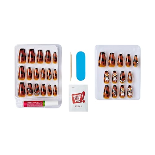 GoldFinger Premium Luxury False Nails Kit, Ready to Wear Leopard Nails, Manicure Stick and Glue Included, Long Coffin Shape with 3D Rhinestones, Long-Lasting Hottest Trend Glue on Nails