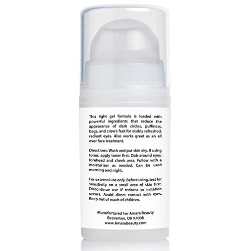 Amara Beauty Eye Cream Gel for Dark Circles and Puffiness with Peptides & Hyaluronic Acid, 0.5 fl. oz.