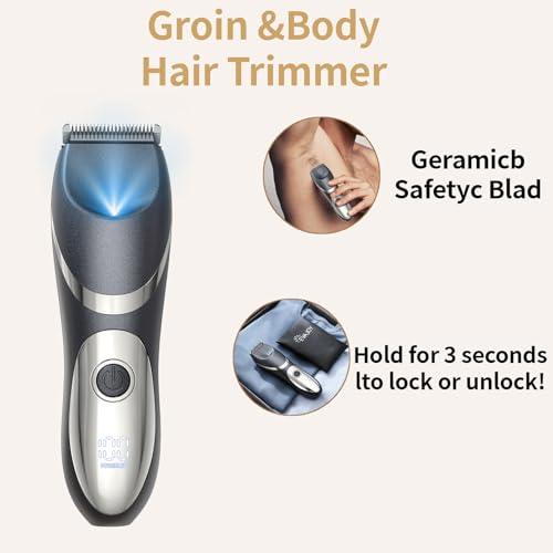 Body and Groin Trimmer for Men Electric Manscape Groomer with LED Light Ceramic Blade Waterproof Wet Dry USB-C Rechargeable 100-Min Runtime Gifts for Him Dad Husband