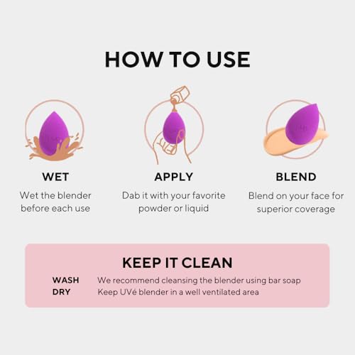 UV? Beauty Sponge Makeup Blender 3 Pack - Violet Makeup Sponges for Blending Foundations, Powders & Creams - Concealer Applicator Offers Full Coverage Vegan & Cruelty-Free Stays Clean Longer