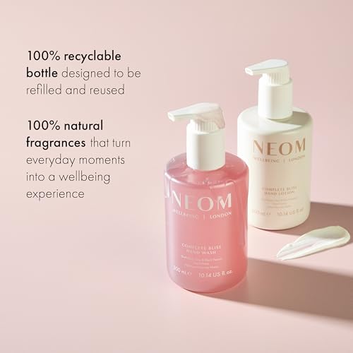 Neom Complete Bliss Hand Wash, 300ml | Blush Rose, Lime & Black Pepper I Natural colour derived from gardenia fruit I 100% Recyclable Bottle I Refillable