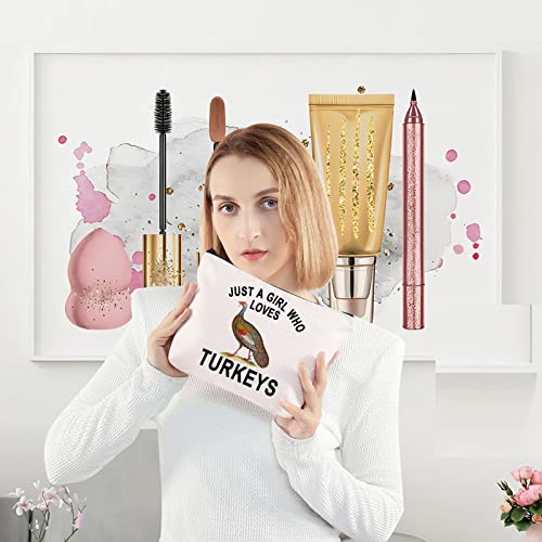 LEVLO Turkeys Animal Cosmetic Make Up Bag Turkey Lover Gift Idea Just a Girl Who Loves Turkeys Makeup Zipper Pouch Bag (Who Loves Turkeys)