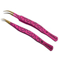Professional 2-Piece Eyelash Extension Tweezers Set ? Premium Stainless Steel Precision Tweezers with Anti-Slip Grip with Fiber Tips (Pink)