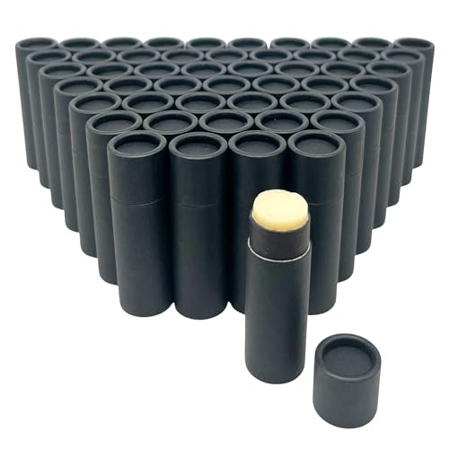 GreenWay 0.15oz / 4.25g Kraft Paperboard Lip Balm Tubes with Lids - 50 Pack Lip Gloss Tubes Refillable DIY Cosmetic Containers ? Extra Thick Push-Up Bottom Lip Balm Containers - Black