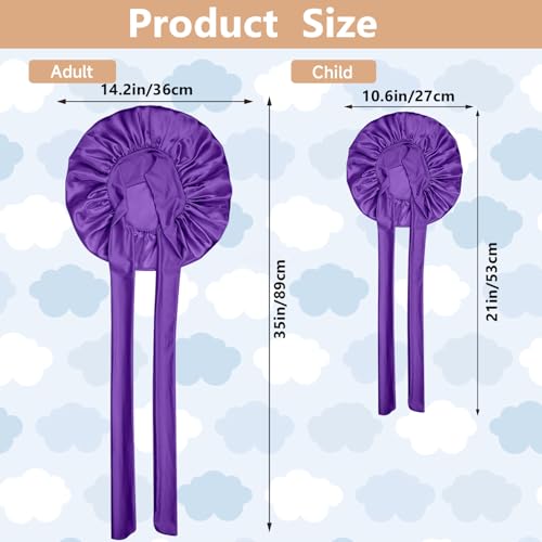 2 PCS Mommy and Me Bonnet Set, Silk and Satin Bonnets for Sleeping with Elastic Tie Band, Adjustable Hair Bonnets for Women, Girls, Kids and Toddlers (Dark Purple)
