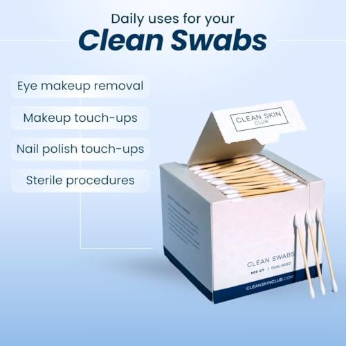 Clean Skin Club Clean Swabs | 6 Pack Total 3000 Count | One Pointed Tip | Biodegradable + Organic Cotton & Bamboo | Makeup & Nail Polish Touch-ups | Chlorine-Free & Hypoallergenic