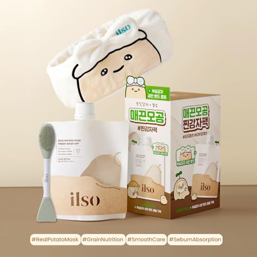 ilso Rice Potato Pore Fresh Wash-Off Face Mask Potato Edition, 5.29 oz, with Rice Bran Water and Potato Extract, Korean skincare, blackheads, sebum