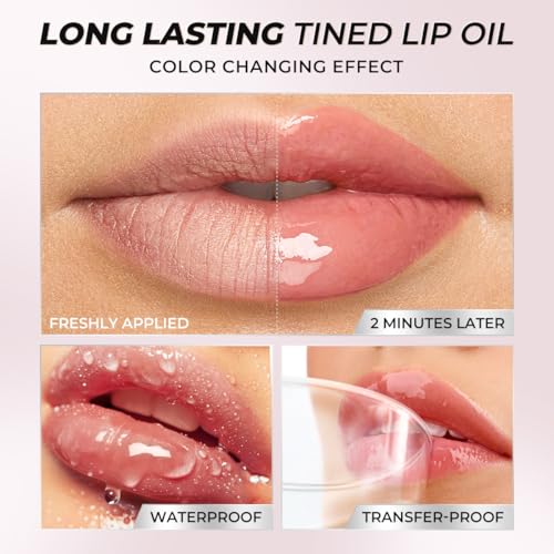 SACE LADY Tinted Lip Oil Set, Hydrating Lip Glow Oil for Women, Non-sticky Moisturizing Nourishing Lip Plumping Serum