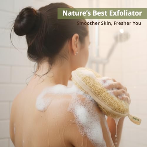 Natural Loofah Exfoliating Body & Facial Scrubber Set | 100% Plant-Based Shower Luffa Sponge for Deep Cleansing, Smooth & Glowing Skin | Bath Loofah for Women & Men