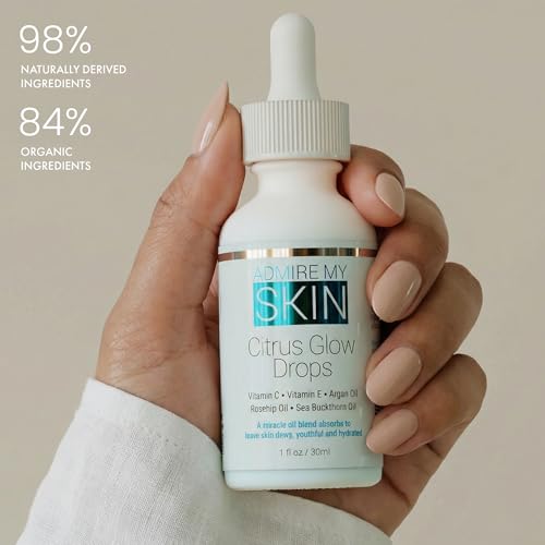 Admire My Skin Vitamin C Gua Sha Oil for Face - Organic Facial Oil for Glowing Skin with + Argan & Rosehip Oils - For a Dewy, Youthful Glow 1oz