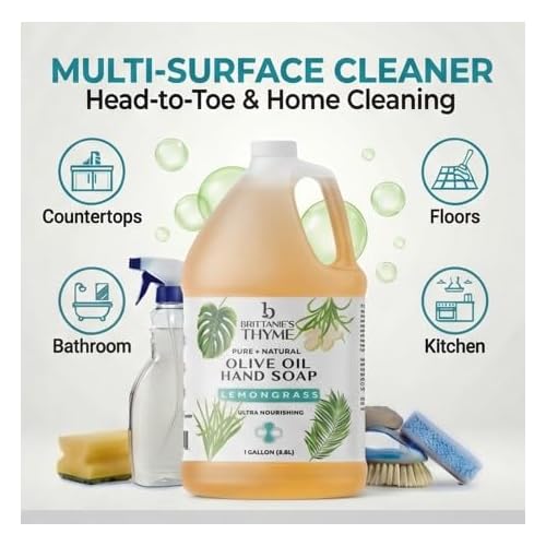 Brittanie¡¯s Pure Castile Soap ? Lemongrass, 1 Gallon (128 oz) | Natural Multi-Purpose Cleaner & Body Wash | Concentrated, Biodegradable, Eco-Friendly Soap for Hands, Face, Laundry & Household Cleaning