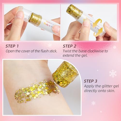Body Glitter Stick for Face, Body & Hair - Red & Pink Chunky Sparkle Glitter, 2 Pack | Long Lasting Party Makeup for Festival, Rave, Concert & Cosplay