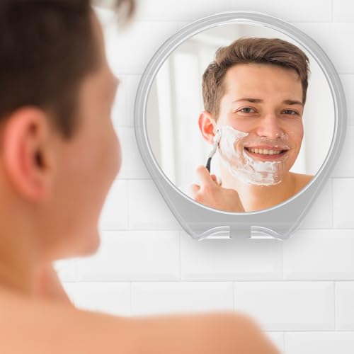 HONEYBULL Fogless Shower Mirror with Suction Mount & Swivel ? Anti-Fog Acrylic Bathroom Mirror for Shaving ? Built-in Razor Holder, Easy Install, Home Shower Accessory (White)