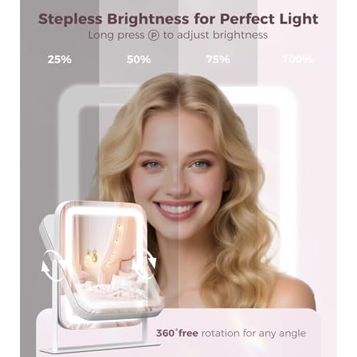 Saliwa Vanity Mirror with Lights, Lighted Makeup Mirror with 3 Modes, 5X Magnification Mirror, Stepless Brightness, 360¡Æ Rotation, Christmas & Valentine¡¯s Gifts for Women, Daughter, Mom, Her