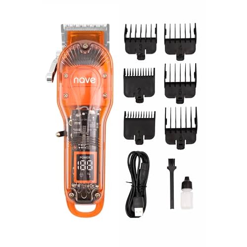 Nave Cordless Hair Clippers for Men ? Professional Zero Gap T-Blade Trimmer, Rechargeable, LCD Display, Adjustable Blade & Combs ? Home & Barbershop Use (Orange)