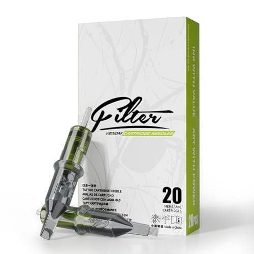 Filter Tattoo Cartridge Needles - 20Pcs #10 (25RM) Bugpin Curved/Round Magnum Disposable Tattoo Needles Cartridges for Tattoo Gun Machine