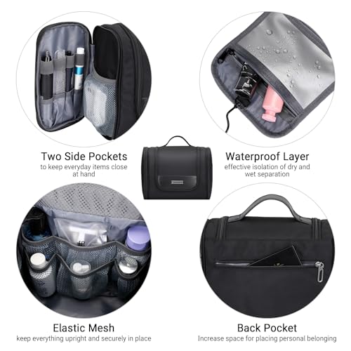 WITZMAN Toiletry Bag for Men Women Large Hanging Multi-organization Bathroom Bag Water-resistant Dopp Kit Shaving Bag Men(B690 Black)