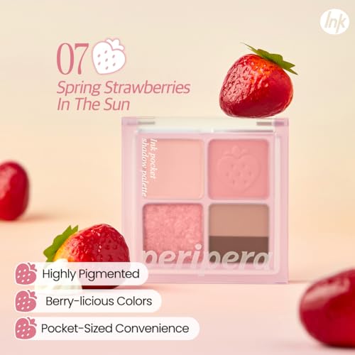 Peripera Ink Pocket Shadow Palette, Eyeshadow Quads, Creamy Formula, Blendable Matte & Shimmer Shades, Easy to Apply (007 SPRING STRAWBERRIES IN THE SUN, One Size)