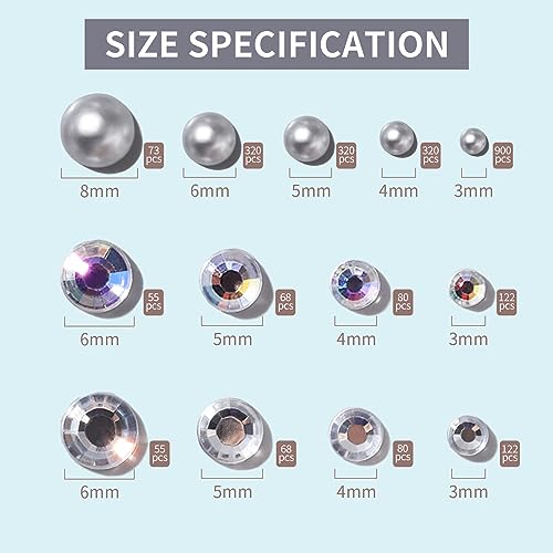 Teenitor 2582Pcs Silver Hair Jewels and Hair Gems Silver Face Gems Face Jewels Self Adhesive Hair Gems for Face, Hair, Makeup, Body 3/4/5/6/8MM