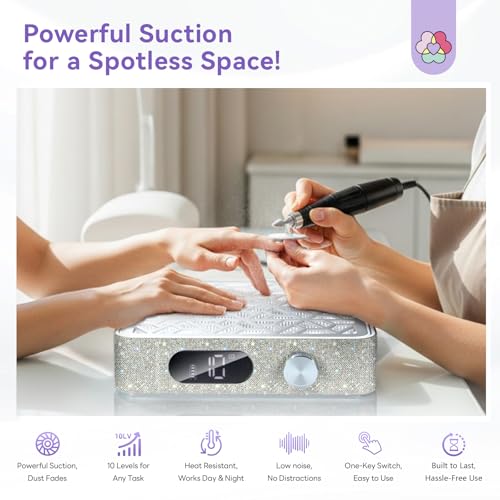 SAVILAND 800Pa Nail Dust Collector: Rhinestones Shining Powerful Suction Dust Collector Nail Tech Adjustable Speeds Less Than 25db Nail Duster Vacuum For Acrylic Nails Tool Polish Salon Set