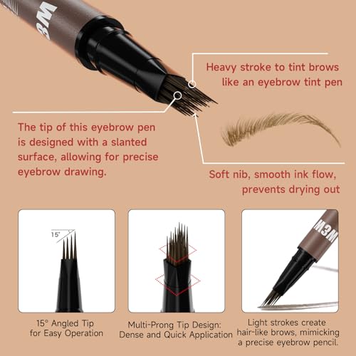 DUDUDU Eyebrow Pen for Women - Dual-Ended Microblading Pen with Multi-Prong Tip & Brow Brush, Waterproof, Creates Realistic 4D Hair-Like Strokes, Long-Lasting Light Brown