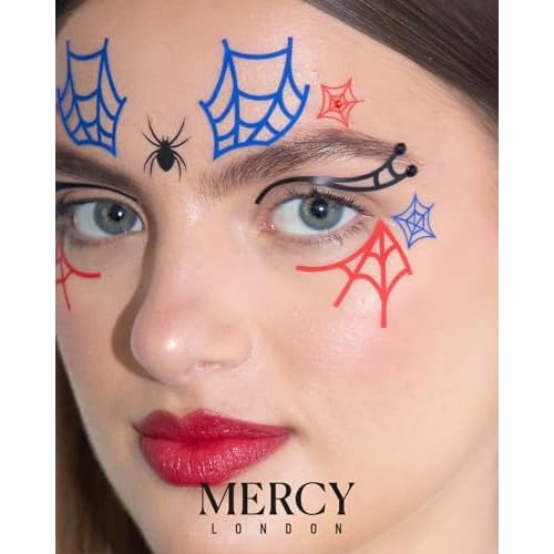 Spiderwebs Face Jewels by Mercy London Red Blue Black Costume Accessories Face Gems Jewels All In One Halloween Headpiece Stick On Spider Man