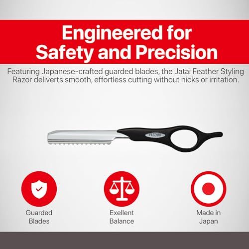 Feather - Detail Razor Standard Kit ? Ergonomic 6 1/4 inch Black Razor Handle 10 Guarded Replacement Blades & Metal Disposable Case ? Hair Cutting and Grooming ? Japanese Stainless Steel
