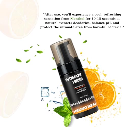 Intimate Wash for Men with Green Tea & Orange Oil | pH Balanced Masculine Foam - Natural Ingredients | Cool, refreshing feeling | Daily Hygiene Care 3.38 fl oz