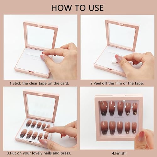 Press On Nail Packaging Boxes 3D Floating Press On Nail Storage Box Nail Display Box with 60pcs Double Sided Adhesive Nail Display Tape for Nail Tech (Pink, 4.3 inch)
