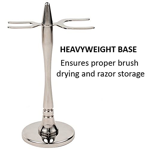 Taconic Rocket?Style Stainless Steel Safety Razor & Shaving Brush Stand ? Weighted Metal Stand for Wet Shaving Tools with 20?22?mm Knot Fit