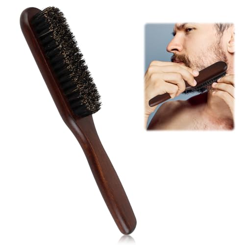 Boar Bristle Beard Brush for Men, Natural Bristle Beard Grooming Brush with Beech Wood Handle, Smooths Detangles Conditions Beards, Pocket Size 7.8x3.9 In