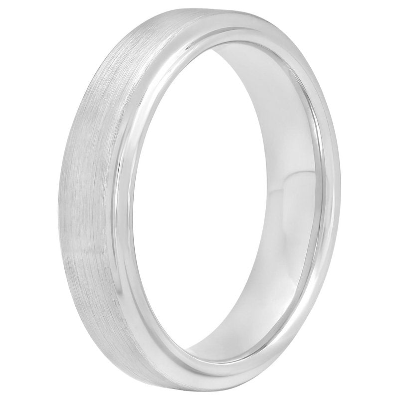 Men's Tungsten Wedding Band 6mm Satin High-Polish Step Edge Ring