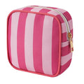 Small Stripe Makeup Bag for Purse, Mini Cosmetics Bag with Zipper, Cute Cosmetic Pouch for Women Girls, Key Pocket Lipstick Pouch Card Holder Data Cable Organizer(01 Rose Pink Stripes)